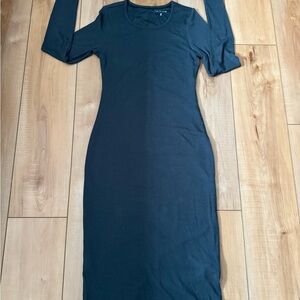Quince Tencel Rib Knit Long Sleeve Dress Dark Olive Size Small